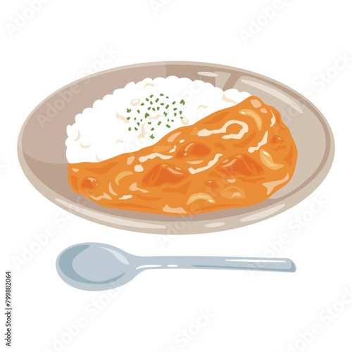 皿に盛られたバターチキンカレーライス