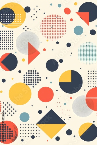 Abstract retro background - geometric patterns and shapes, colors, vector illustration with halftone dots and grunge texture for poster design	

