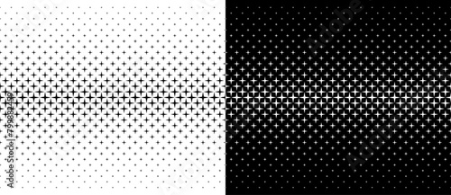 Abstract background with repeated stars in halftone design. Black shape on a white background and the same white shape on the black side. photo