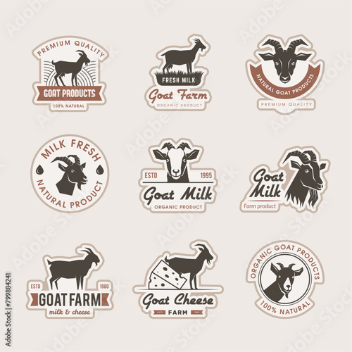 Dairy labels. Goat milk products stylized badges for food containers recent vector logos for natural eco products