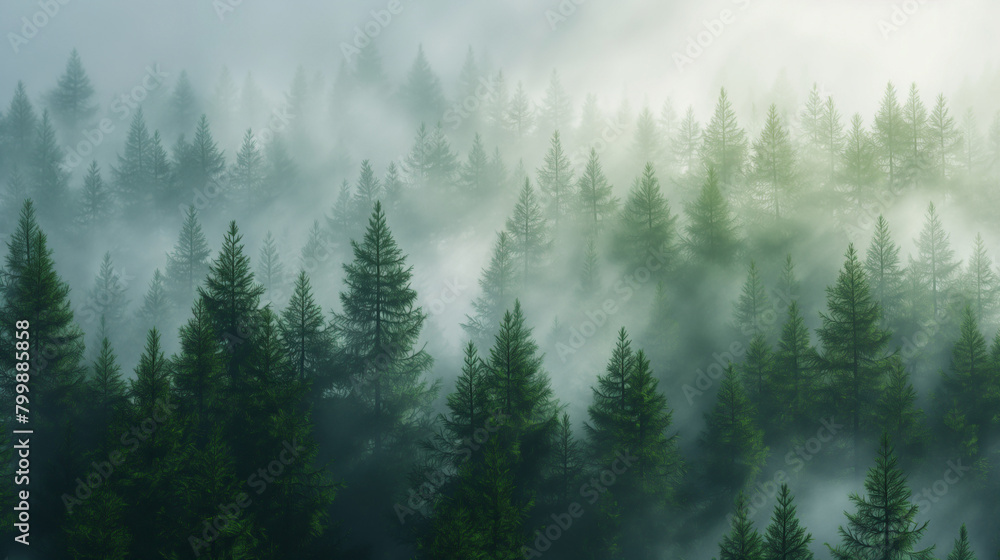 Pine forest with fog after rain Pine forest with fog after rain