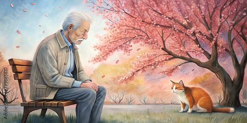 Grandfather and sweet cat photo