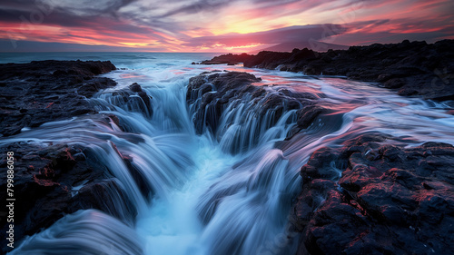 Dramatic Sunset over Oceanic Lava Tubes
 photo