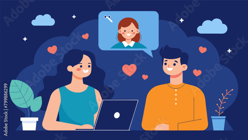 A longdistance couple sharing their dreams and making plans for the future over an intimate video call.. Vector illustration