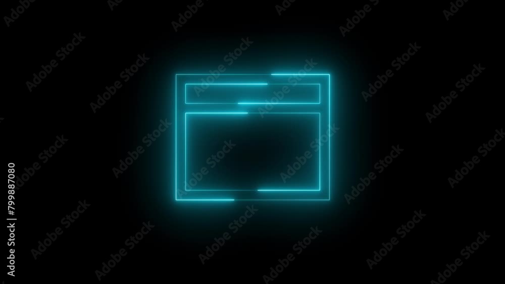 Neon glowing cyan color favicon icon on black background animation Neon glowing cyan color favicon icon on black background animation
