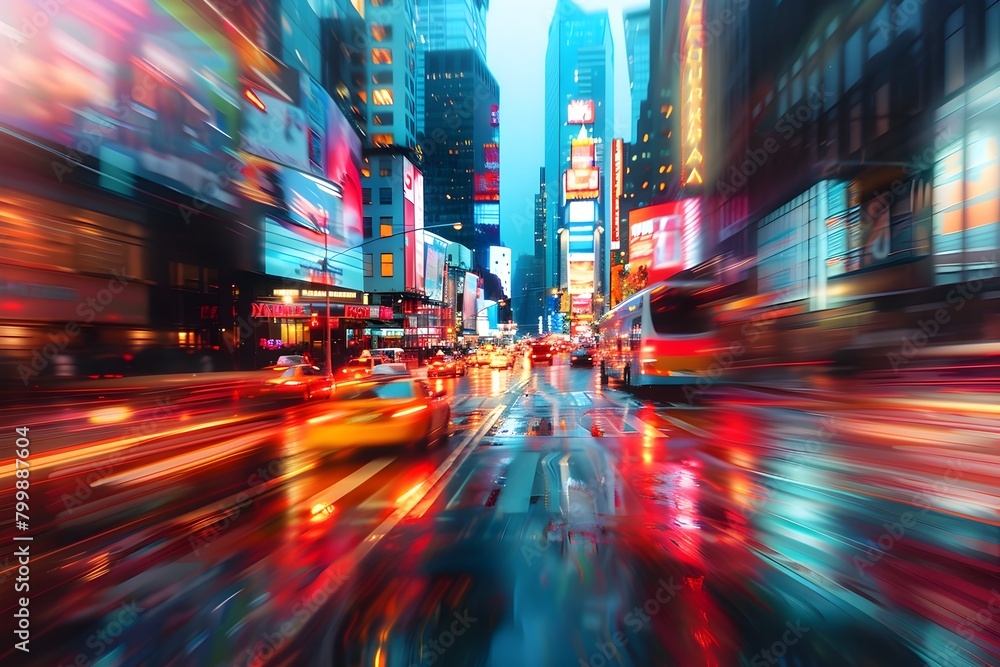 Dazzling Metropolis in Motion:Vibrant Blurred Cityscape Showcasing the Pulse of Urban Life
