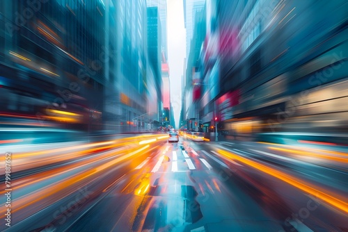 Vibrant Blurred Cityscape Depicting Urban Motion and Modern Metropolitan Concepts