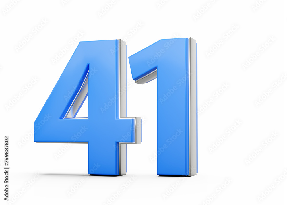Obraz premium 3D Number 41 Forty One Made Of Blue Body With Silver Outline On White Background 3D Illustration