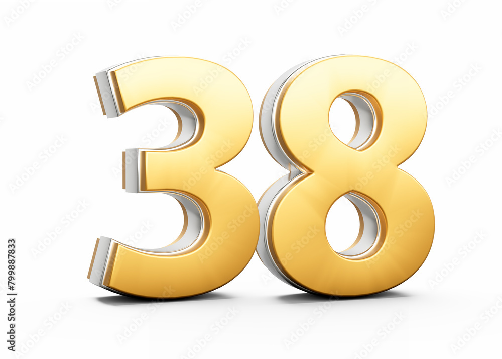 3D Golden Shiny Number 38 Thirty Eight With Silver Outline On White Background 3D Illustration 3D Golden Shiny Number 38 Thirty Eight With Silver Outline On White Background 3D Illustration