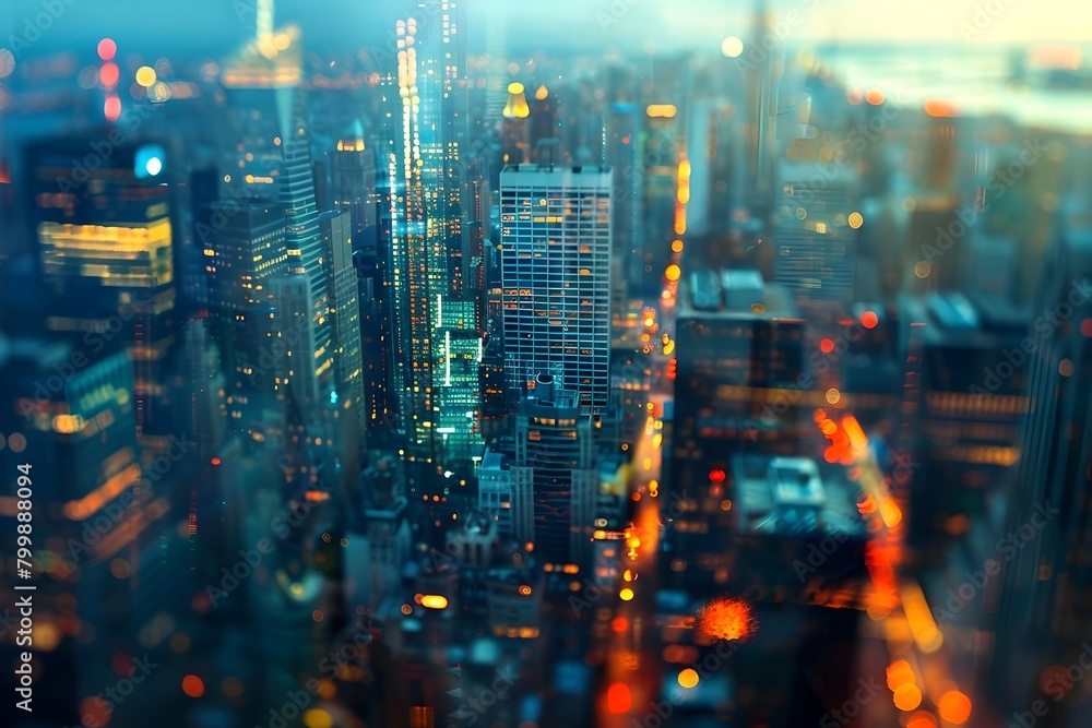 Captivating Aerial View of a Contemporary Metropolis:Towering Skyscrapers Illuminating the Vibrant Cityscape at Night