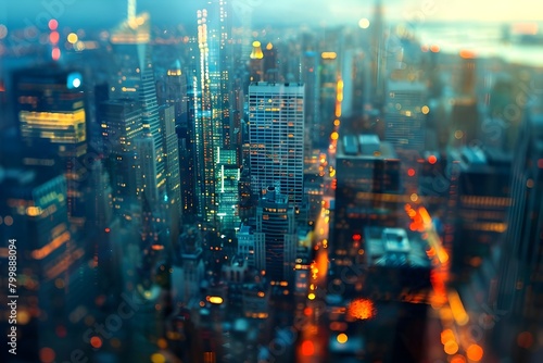 Captivating Aerial View of a Contemporary Metropolis:Towering Skyscrapers Illuminating the Vibrant Cityscape at Night