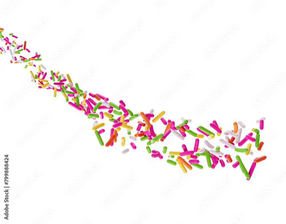 Colorful Sprinkles Or Meises For Cakes Flowing Coming In The Air On White Background 3D Illustration