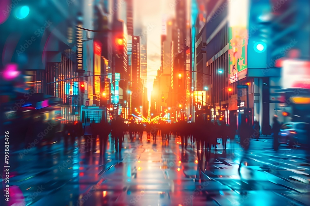 Pulsing Cityscape:Vibrant Blurred Lights of an Energetic Urban Center