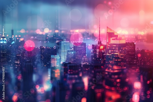 Vibrant Blurred Cityscape of a Thriving Urban Center at Night