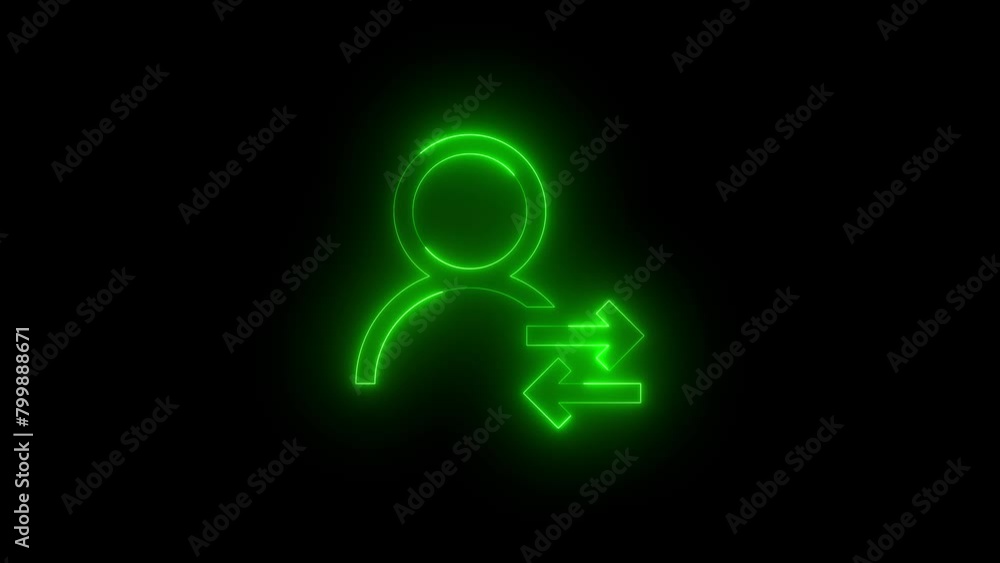 Neon glowing green color switch user people icon on black background animation Neon glowing green color switch user people icon on black background animation