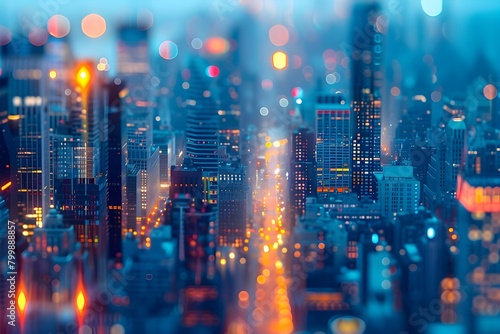 Blurred Cityscape with Glowing Lights and Towering Skyscrapers in Dynamic Modern Metropolis Landscape