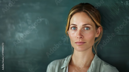 Female Teacher Standing in Front of Chalkboard © Flowstudio