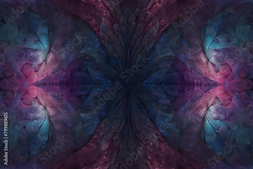 Crinkle Cut Pulse in Blue Pink and Violet / A digital abstract fractal image with an optically challenging psychedelic design in blue, pink and violet Generative AI  photo