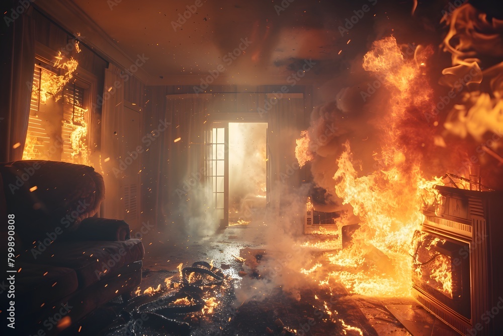 Dramatic Visual of Devastating Indoor Fire Hazard Showcasing the Dangers of Ignored Electrical Issues