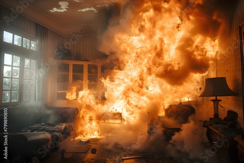 Dramatic Fire Hazard Scenario in Residential Interior Showing Dangers of Electrical Issues