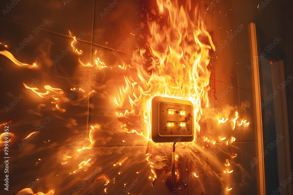 Foto de Dramatic Electrical Fire Eruption Serving as Cautionary Safety ...