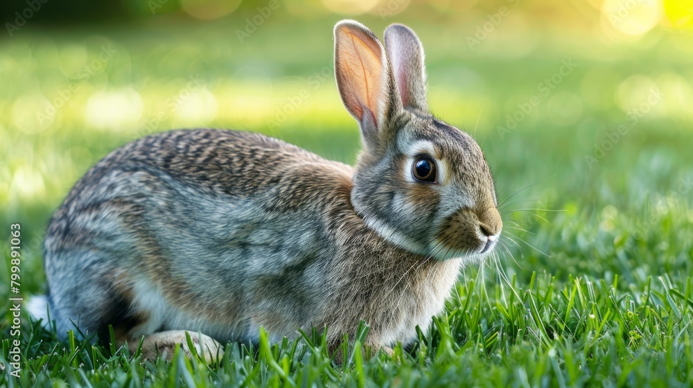 Fototapeta premium Cute rabbit running and playing in the grass garden