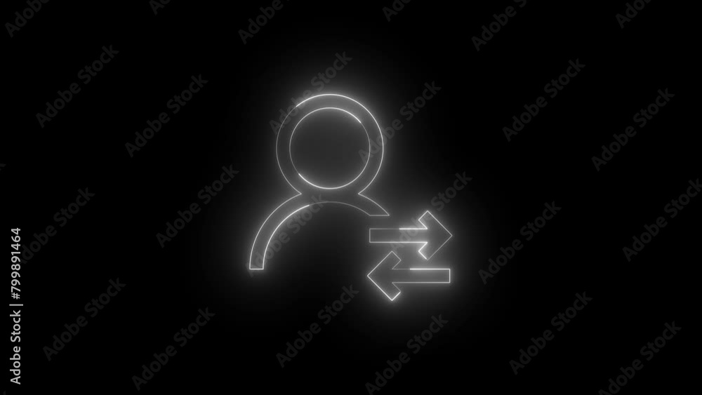 Neon glowing white color switch user people icon on black background animation Neon glowing white color switch user people icon on black background animation