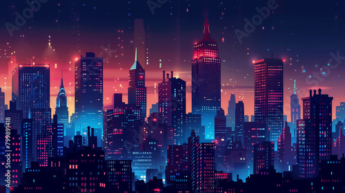 Bustling Nightlife: City Lights and Dazzling Skyscrapers at Night
