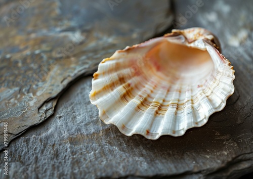 Close-Up of Seashell on Dark Textured Surface - Nautical Theme