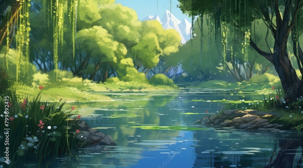 Serene River Flow Through Vibrant Landscape Serene River Flow Through Vibrant Landscape