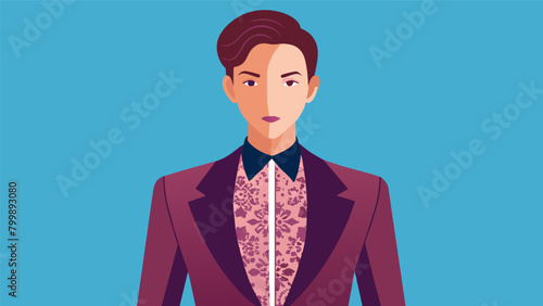 A man pairs a tailored blazer with a delicate lace blouse blurring the lines of masculine and feminine fashion and showcasing his fearless style..