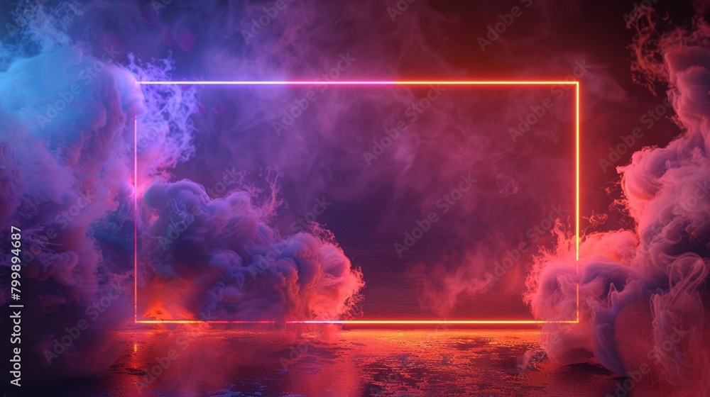 A rectangular frame made of two moving neon lights A popular abstract background overlay, seamless vaporwave animation
