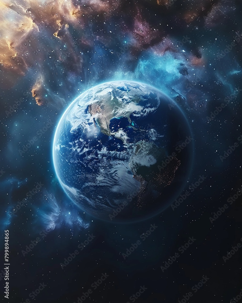 Beautiful earth planet scene Space Zoom spinning view, Concept of climate change, day and night, cities lights, sunrise World planet satellite,Stars, nebula and galaxy black background in 4k