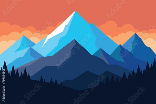 Mountain and hills with coniferous forest landscape vector design