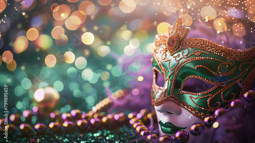 Colorful Mardi Gras carnival mask and beads © Marc
