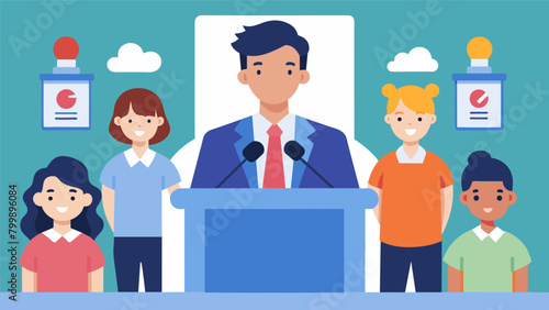 A video featuring a press conference where government officials announce a new policy requiring all schools to offer individualized education plans. Vector illustration