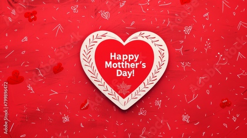 White Heart on Red Background with Happy Mother's Day Text