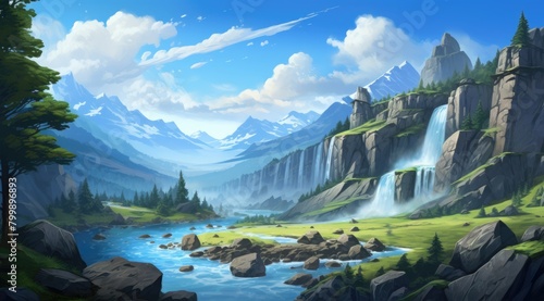 Serene Mountain Waterfall Landscape