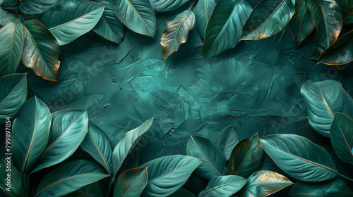 Tropical Elegant green leaves on a textured background