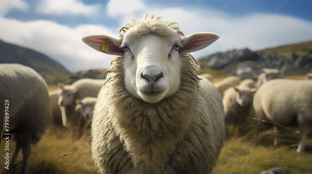 Fototapeta premium Sheep on the meadow. Shot in Scotland, UK.