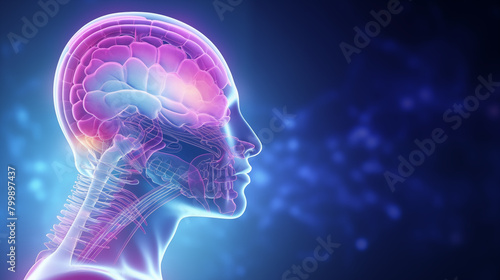 3d illustration stylized brain and spinal cord in futuristic style.