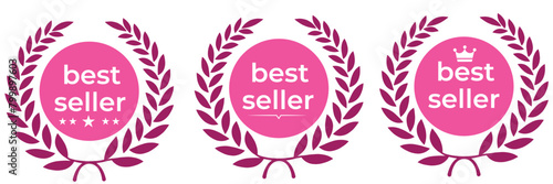 Set of badge best seller, best choice, best price, best quality. Gold logo design with wreath laurel. Vector illustration eps 10
