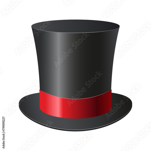 Black top hat with red ribbon. Transparent background.