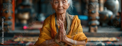 old woman meditation. find balance, mental, physical health. holistic health practices, take care, enjoying the moment, slow life concept.