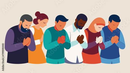 Heads bowed in prayer community leaders pause to reflect on the progress made and the work yet to be done in the pursuit of equality and justice.. Vector illustration