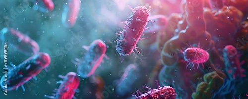 Vivid 3D illustration of bacteria and viruses in the human body.