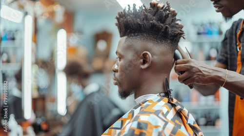 Young man getting a haircut at the barber shop