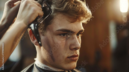 Young man getting a haircut
