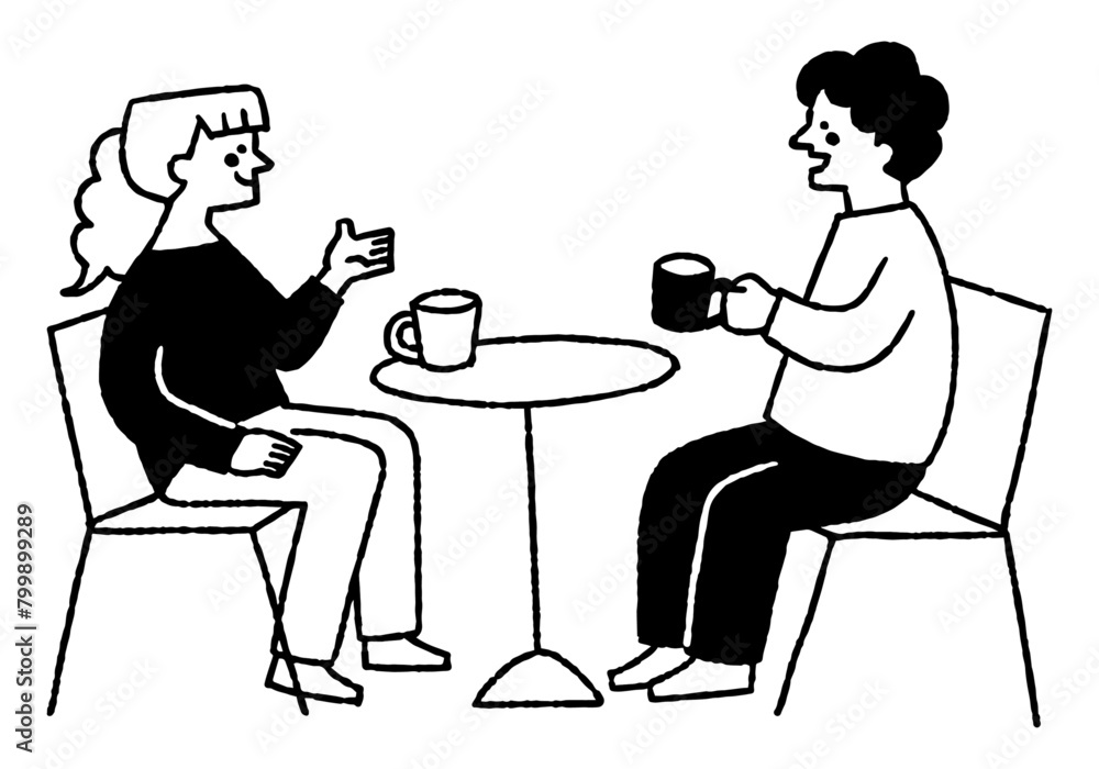 Two people happily drinking and conversing with each other_2 Two people happily drinking and conversing with each other_2
