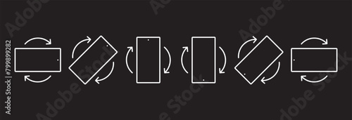 Phone Rotation icons set. Rotate smartphone icon. Device rotation symbol. Rotate Mobile phone. Turn your device. Rotate phone line icon vector illustration in black background.